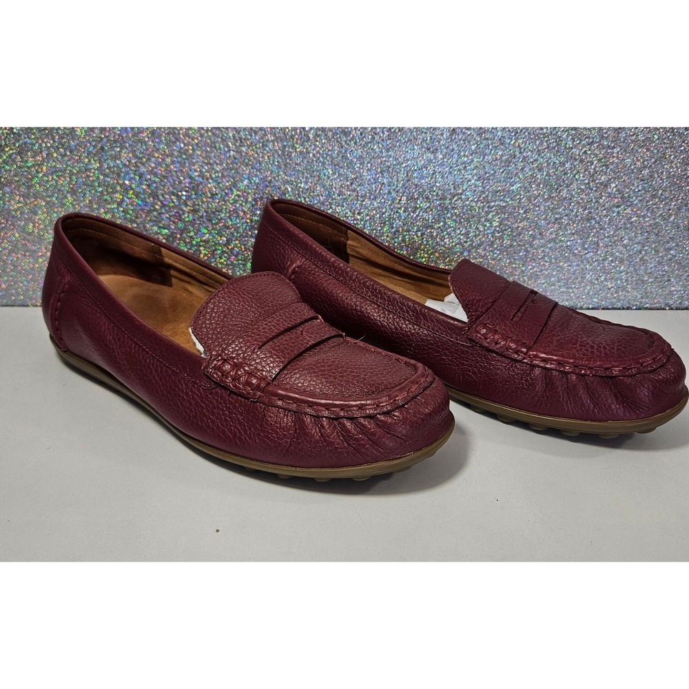 Vionic Marcy Womesn 9 Merlot Mauve Pebbled Leather Penny Loafer Driver Shoes‎